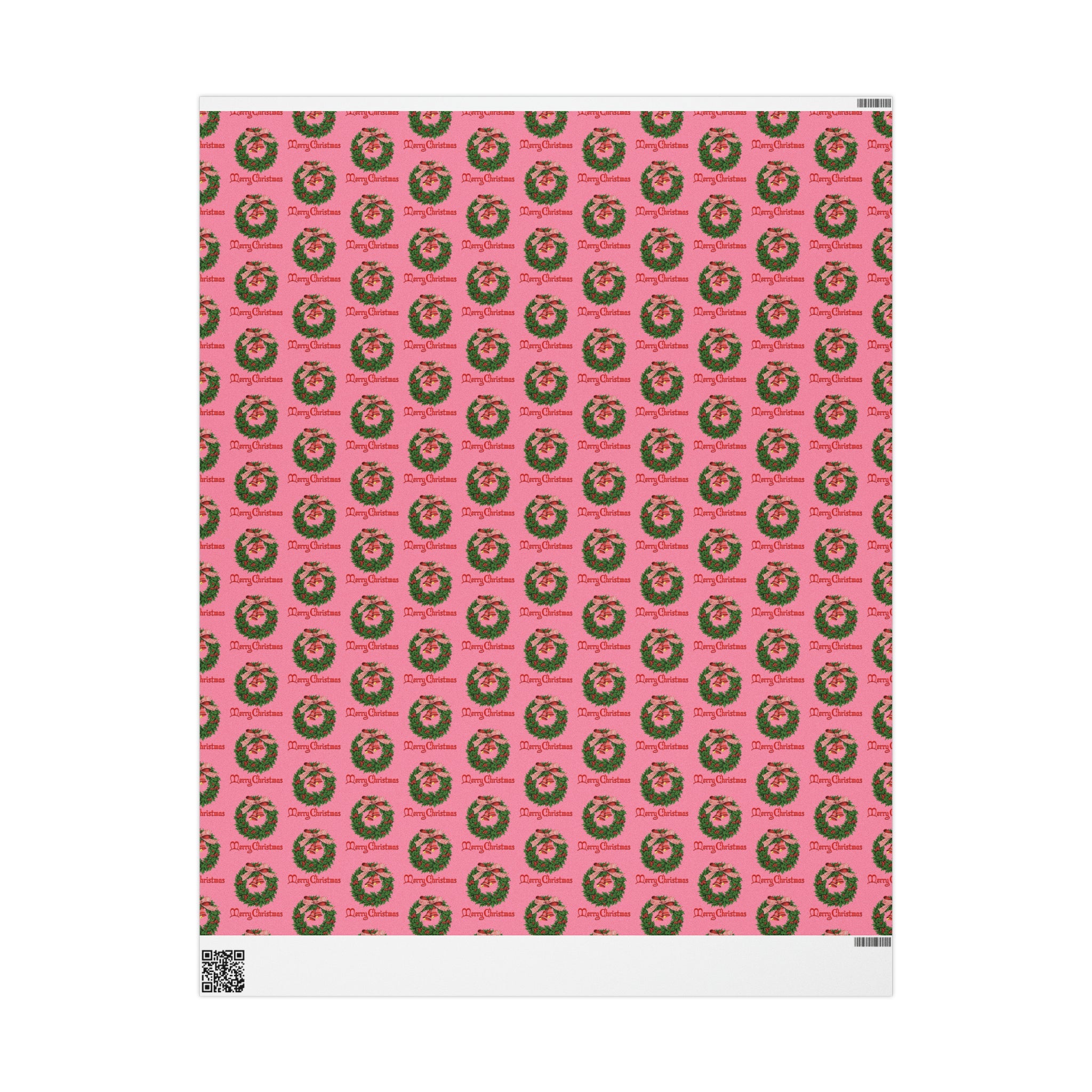 Merry Christmas Wreath Pink Retro Christmas Print Holiday Gift Wrap Paper - Glossy Or Matte
