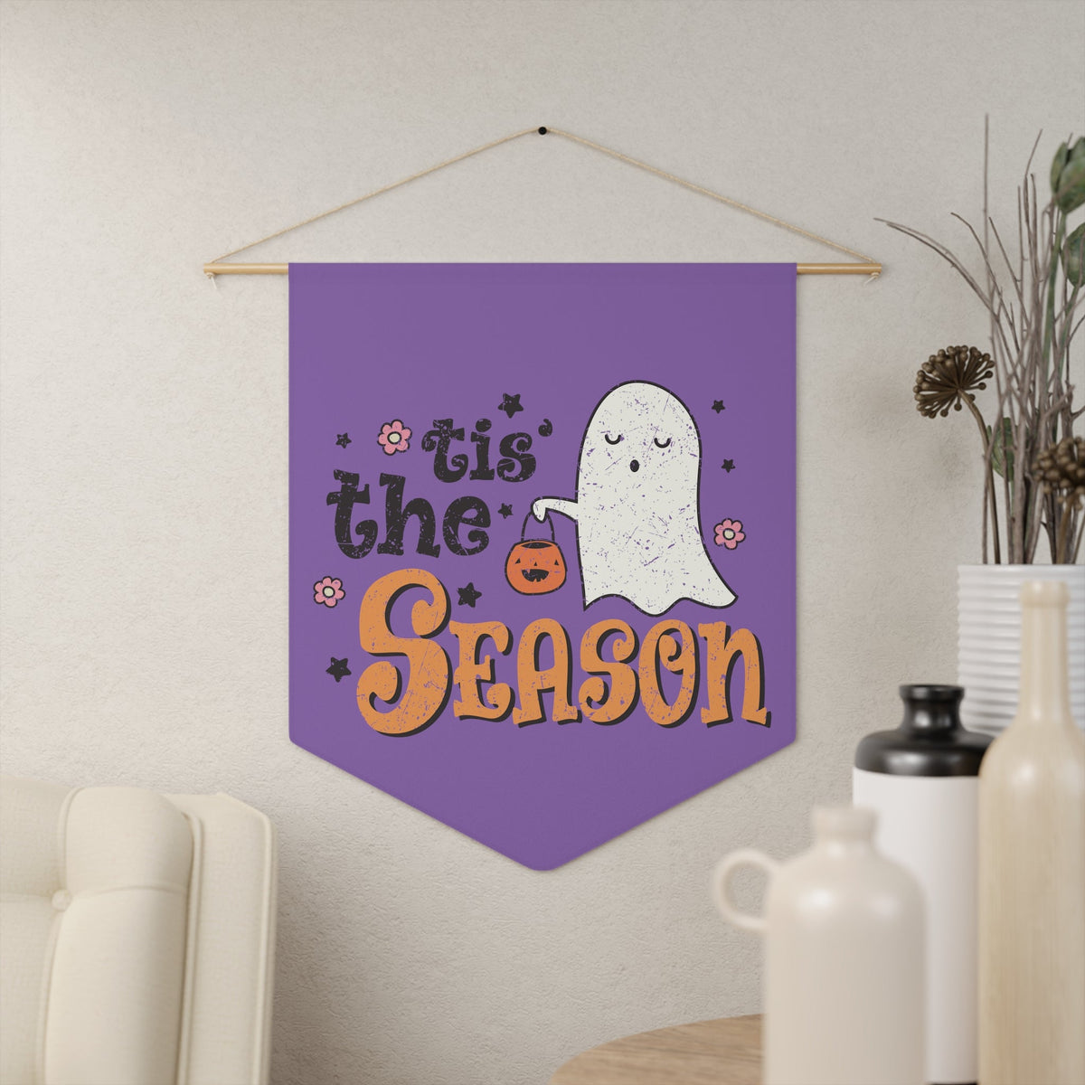 Tis The Season Trick Or Treat Ghost Distressed Halloween Print Wall Hanging Banner Flag