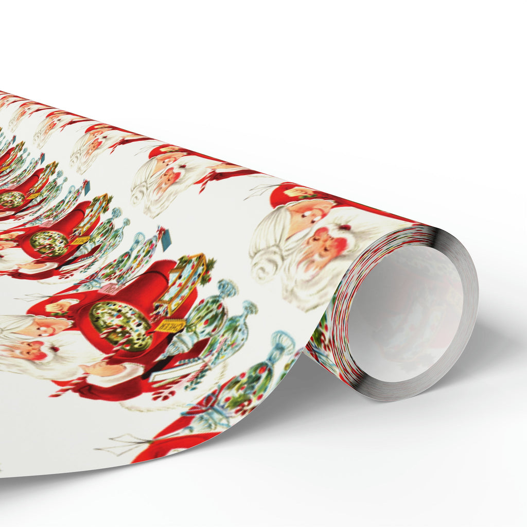 Santa And Mrs Claus Making Christmas Cheer Retro Holiday Gift Wrap Paper - Glossy Or Matte