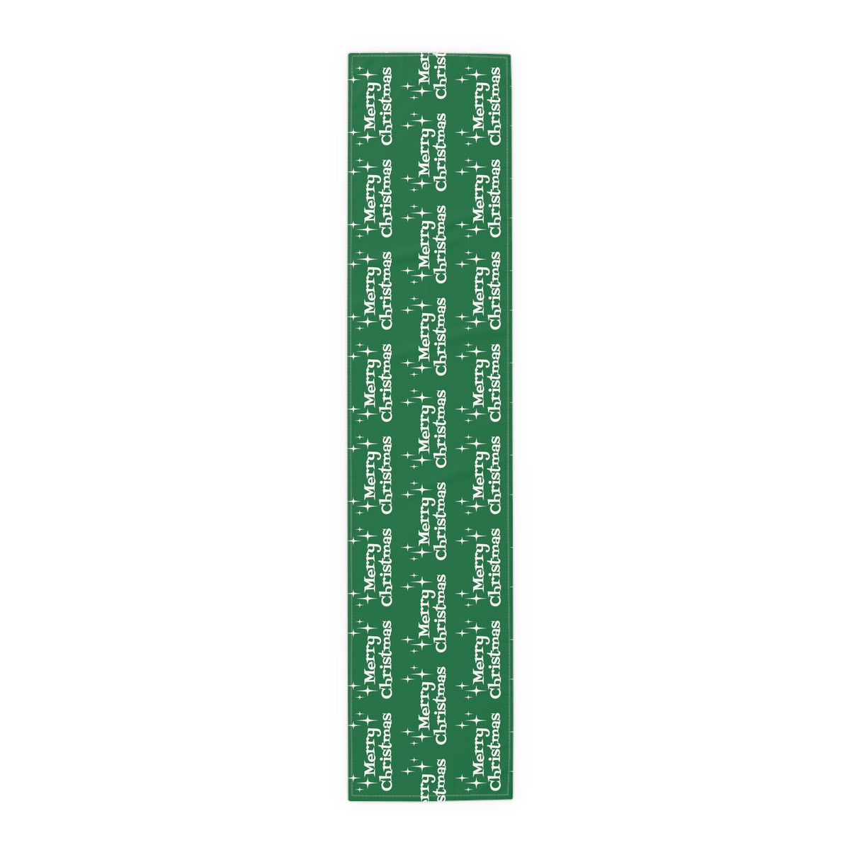 Merry Christmas Starburst Atomic Mid Century Retro Style Christmas Decor Green Cotton Poly Table Runner