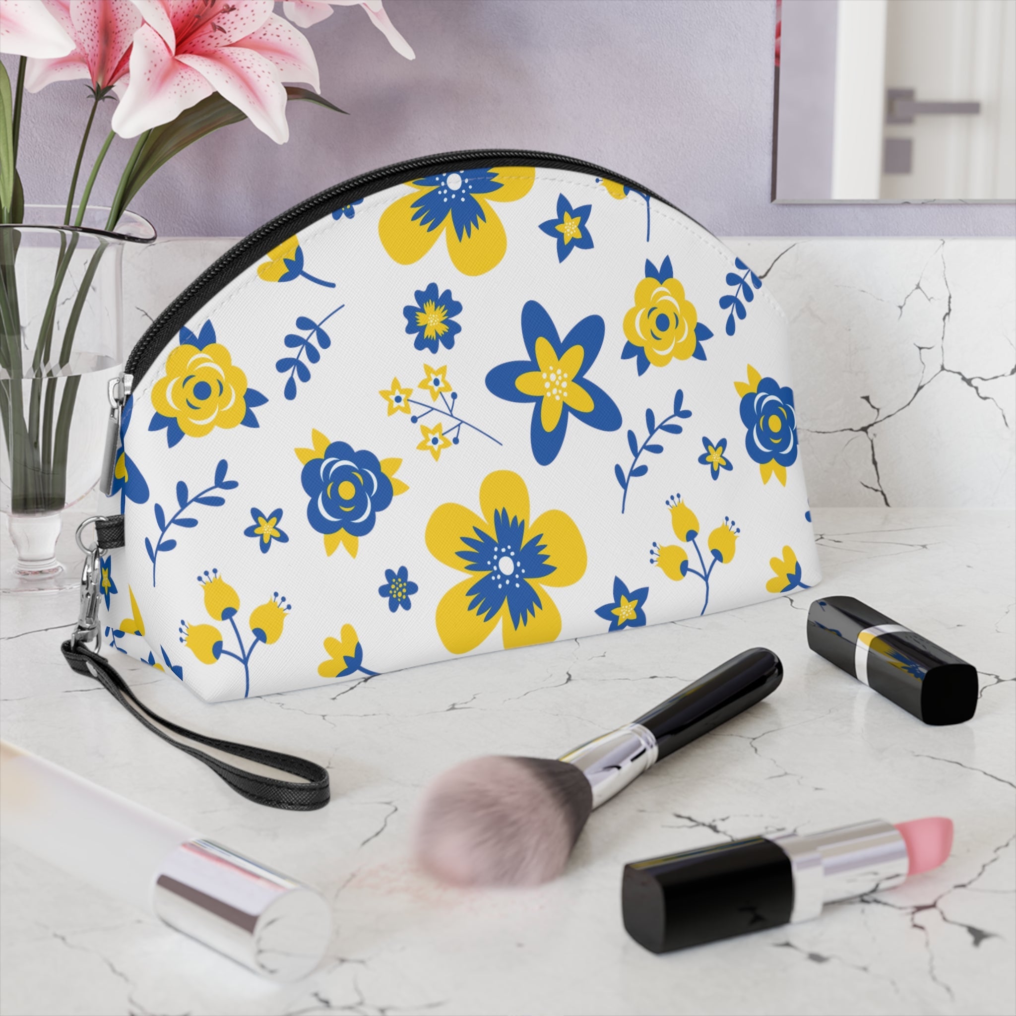 Ukrainian Country Flowers Travel Cosmetic Makeup Bag