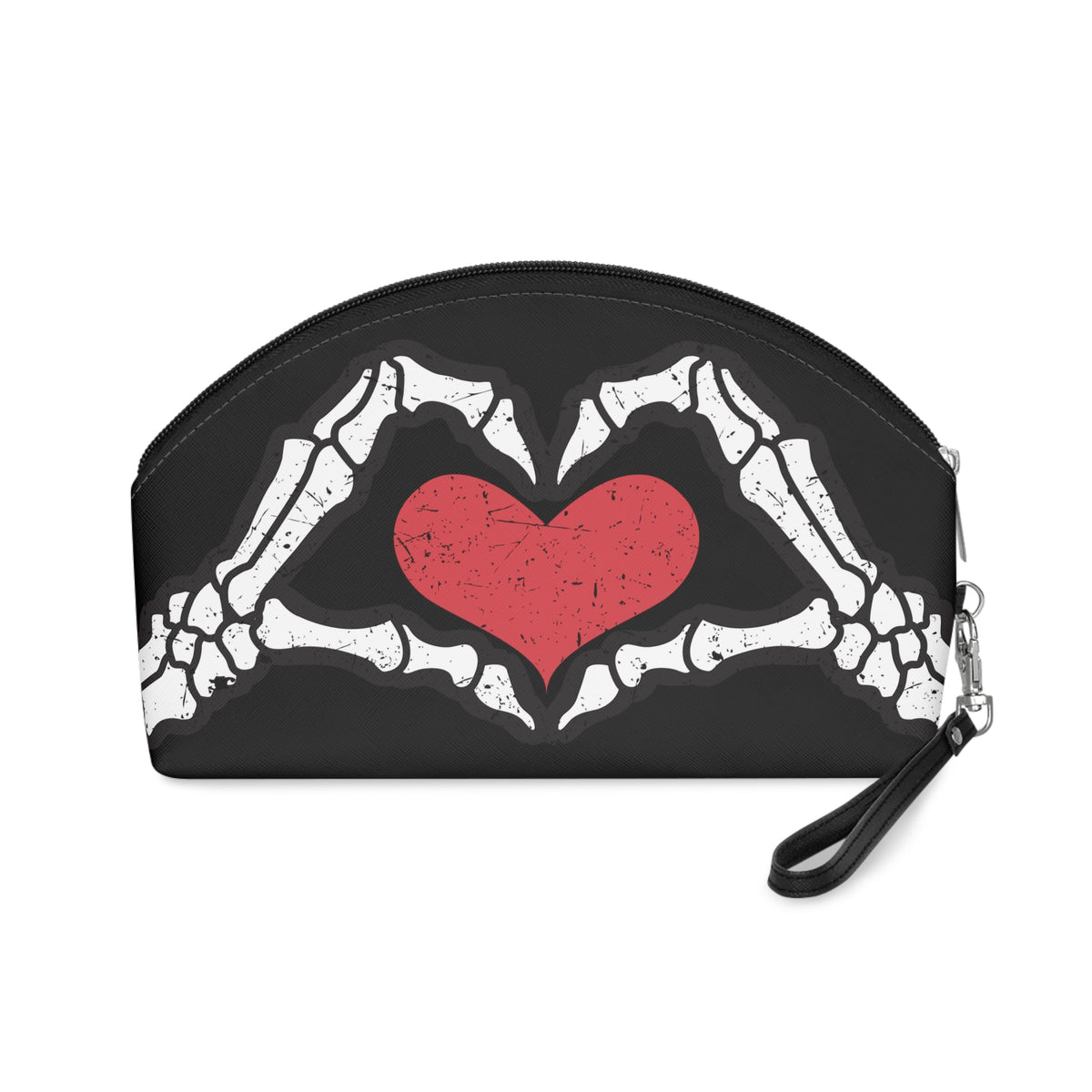 Skeleton Heart Hands Black Halloween Travel Cosmetic Makeup Bag