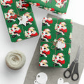 Santa Checking His List On Telephone Green Mid Century Retro Christmas Print Holiday Gift Wrap Paper - Glossy Or Matte