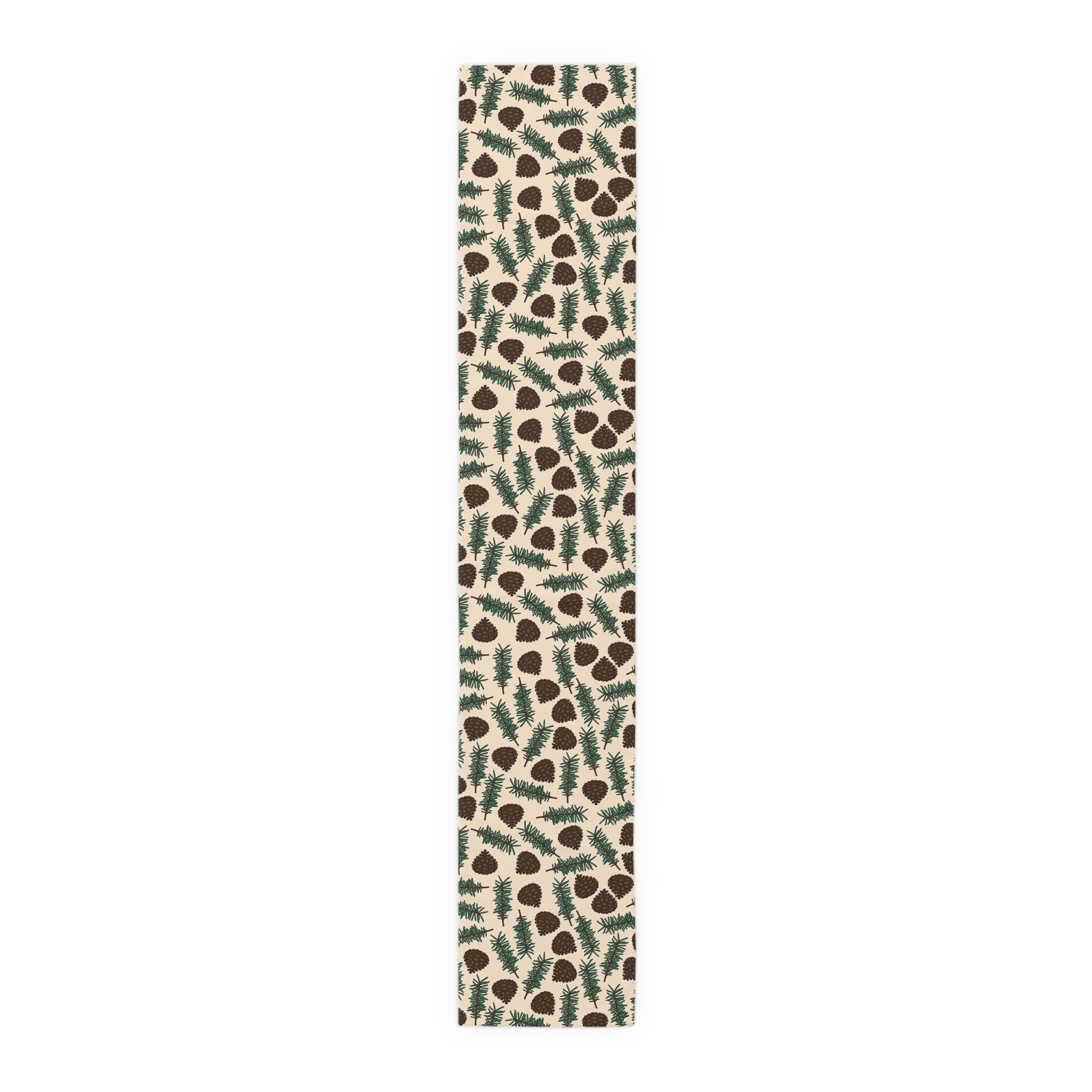 Pinecones With Sprigs Of Pine Cute Winter Christmas Print Home Decor Cotton Poly Table Runner