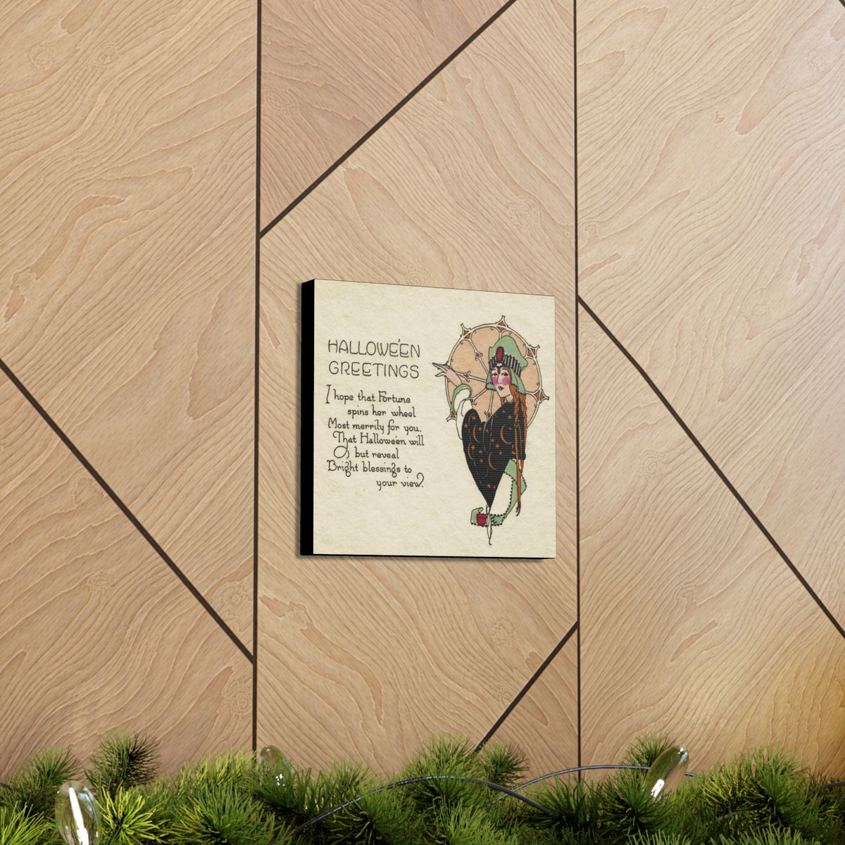 Halloween Greetings Victorian Witch Celestial Woman Halloween Decor Print Canvas Gallery Wrap