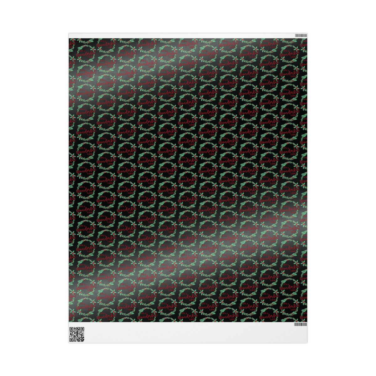 It's A Wonderful Life Christmas Wreath Black Retro Style Holiday Gift Wrap Paper - Glossy Or Matte