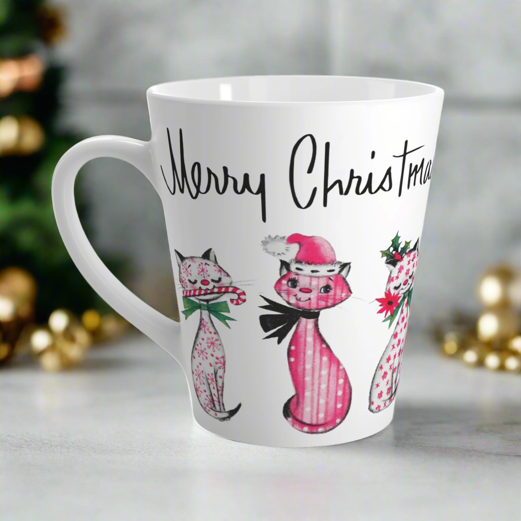 Merry Christmas Cats Midcentury Retro Latte Coffee Mug