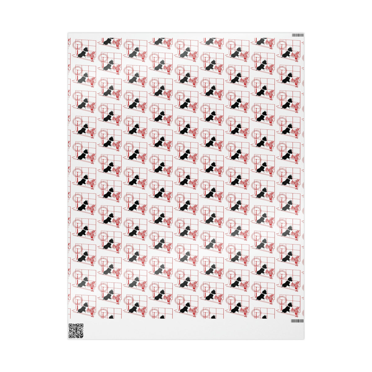 Black Scottie In Window With Candle And Poinsettias Mid Century Retro Christmas Print Holiday Gift Wrap Paper - Glossy Or Matte