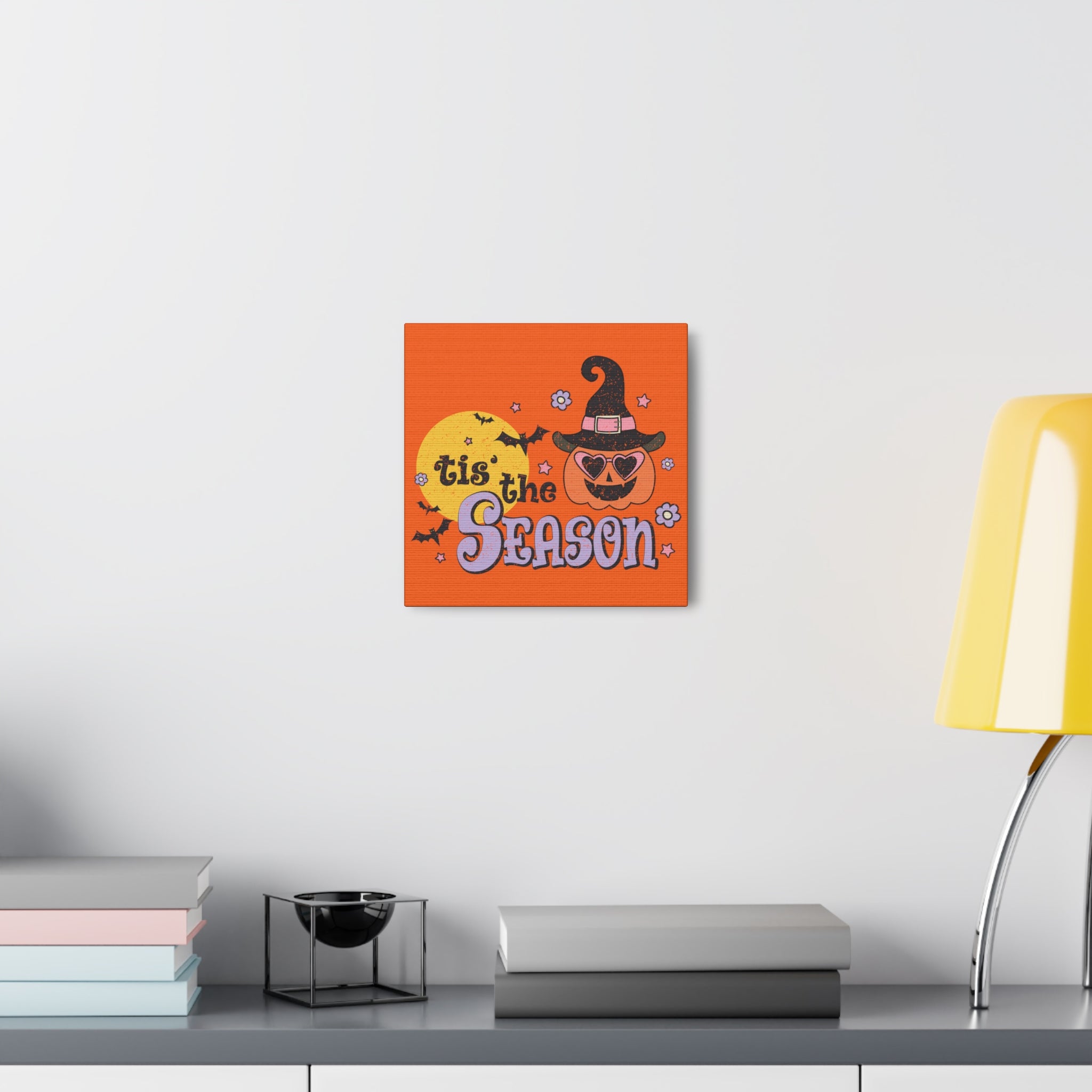Tis The Season Pumpkin Witch Distressed Print Halloween Canvas Gallery Wrap