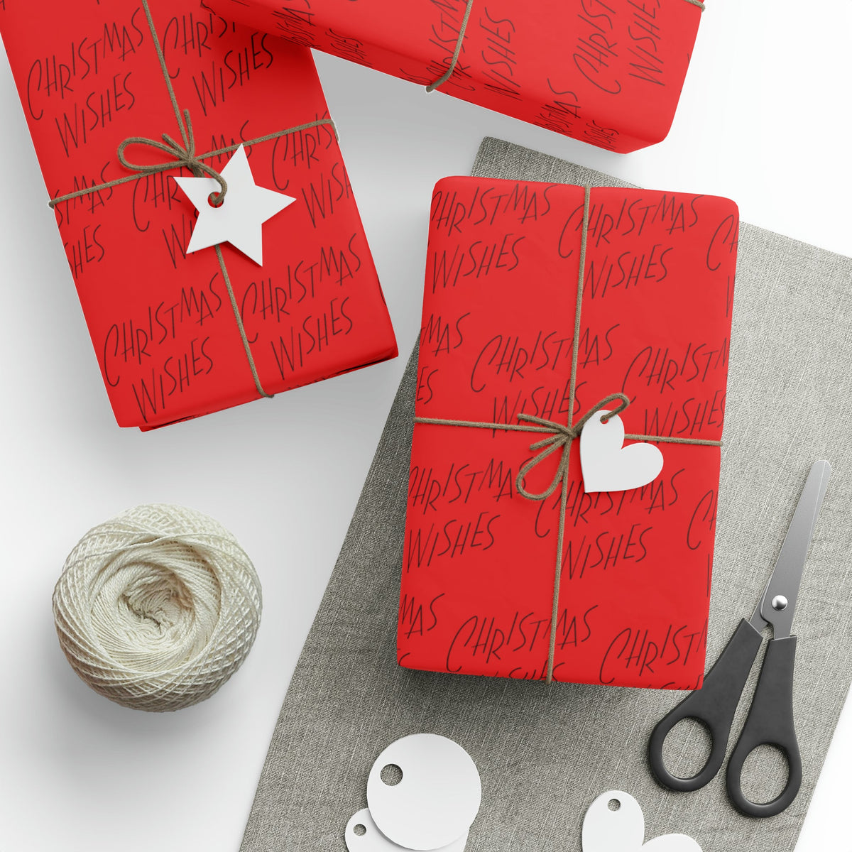 Christmas Wishes Red Mid Century Retro Christmas Print Holiday Gift Wrap Paper - Glossy Or Matte