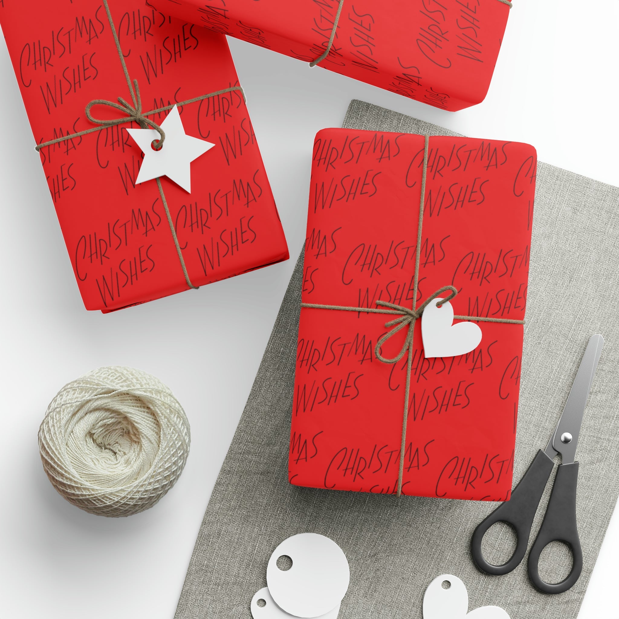 Christmas Wishes Red Mid Century Retro Christmas Print Holiday Gift Wrap Paper - Glossy Or Matte