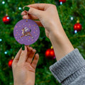 Reindeer Stars Purple Mid Century Retro Christmas Print Ceramic Ornament