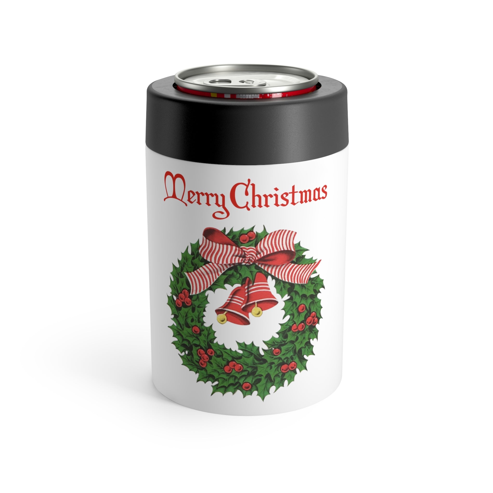 Merry Christmas Wreath Retro Christmas Print Stainless Steel Can Holder
