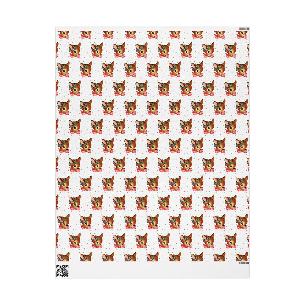 Reindeer Gold Stars Mid Century Retro Christmas Print Holiday Gift Wrap Paper - Glossy Or Matte