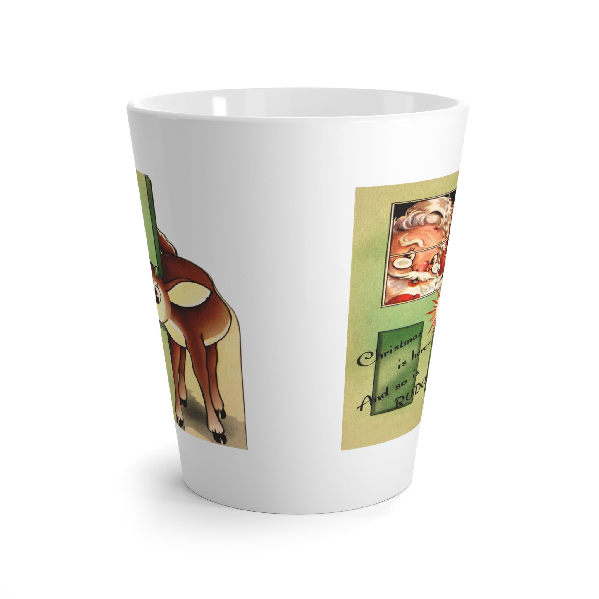 Santa And Rudolph Mid Century Retro Christmas Print Latte Mug