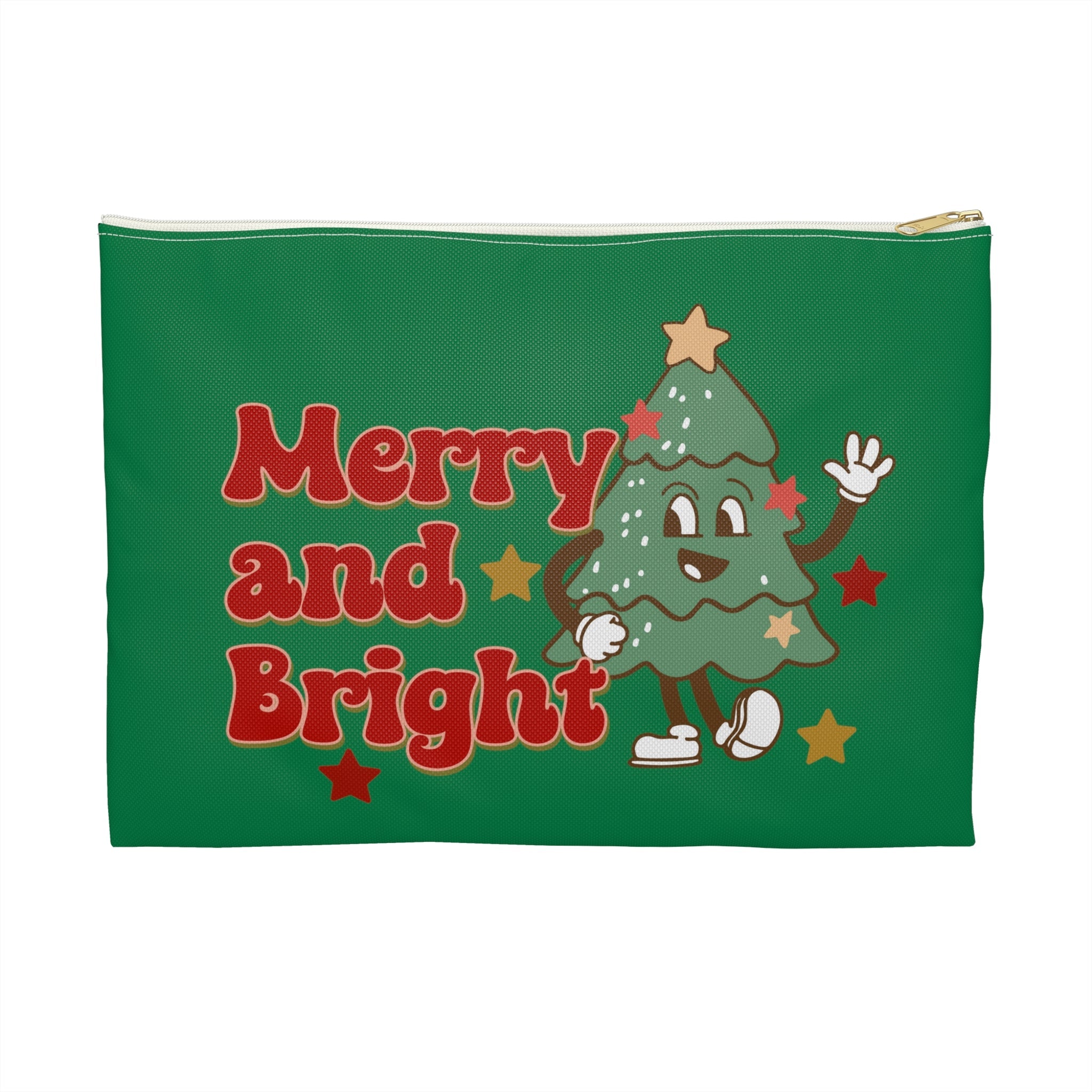 Merry And Bright Cute Christmas Tree Retro Style Christmas Print Polyester Accessory Travel Bag Pouch