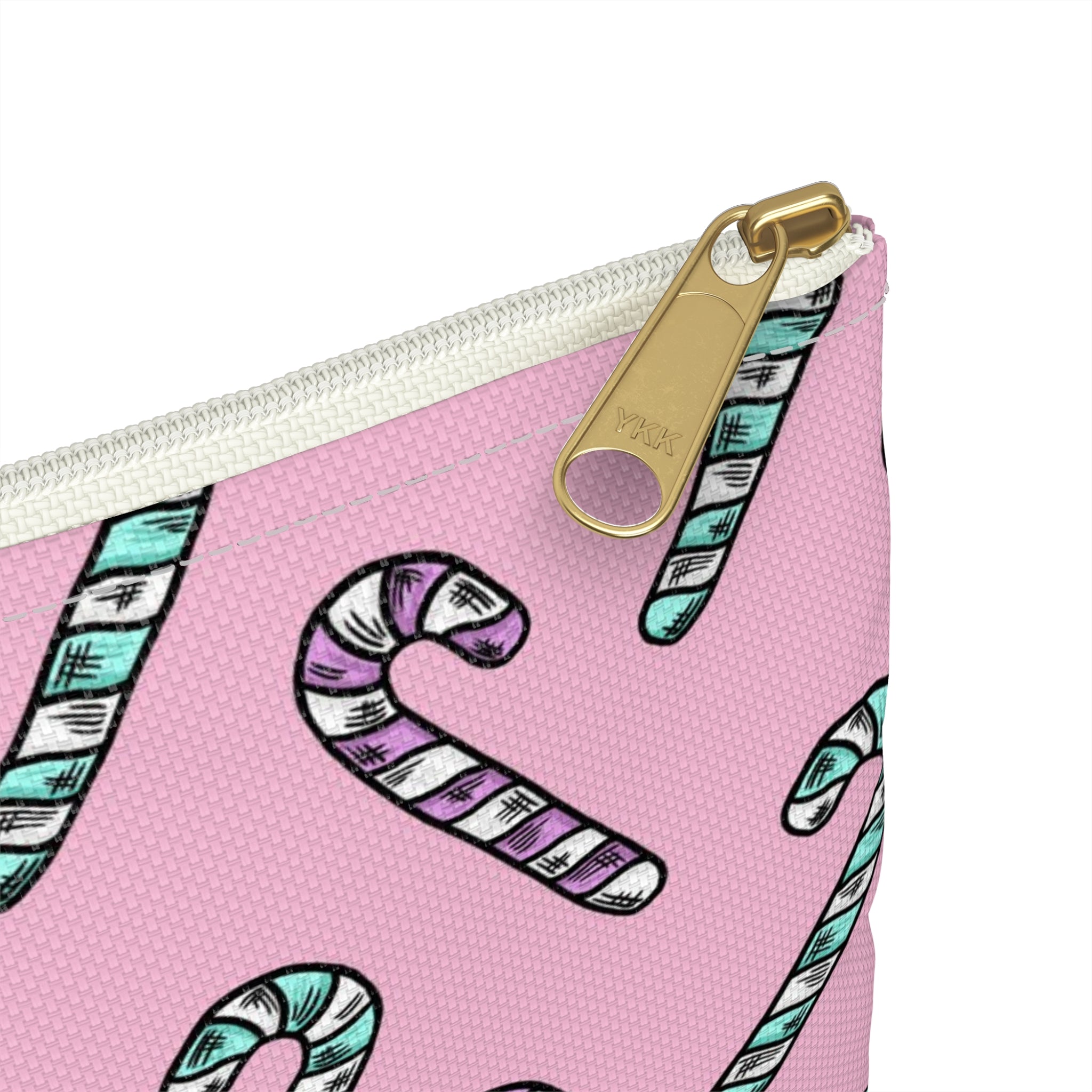 Pink And Teal Pastel Candy Canes Christmas Print Polyester Accessory Pouch Travel Bag