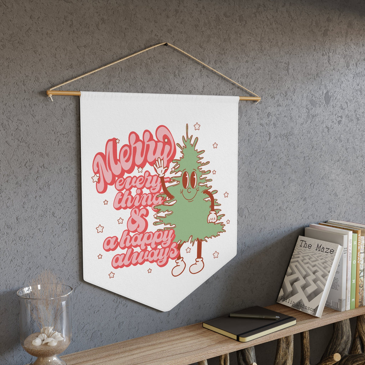Merry Everything And A Happy Always Cute Christmas Tree Retro Christmas Wall Hanging Banner Flag