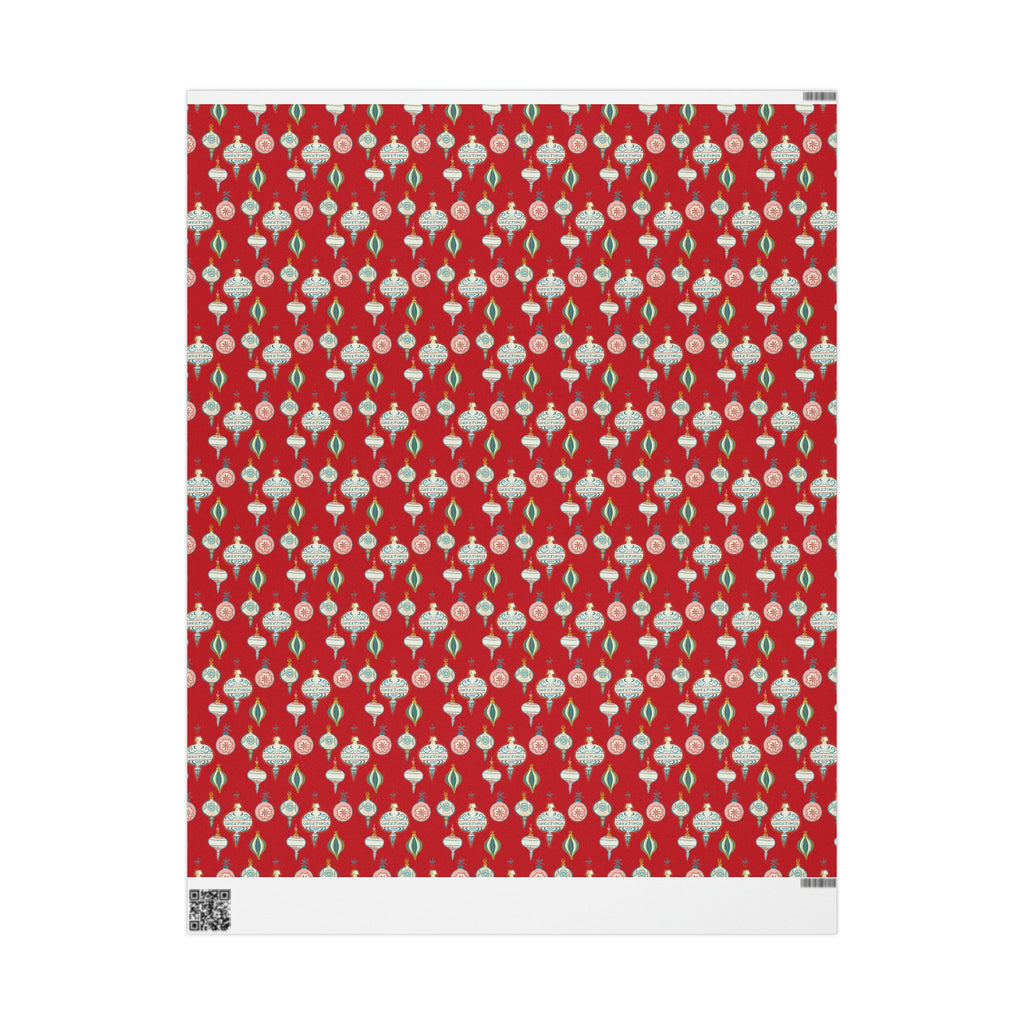 Greetings Christmas Ornaments Red Retro Christmas Style Gift Wrap Paper - Glossy Or Matte