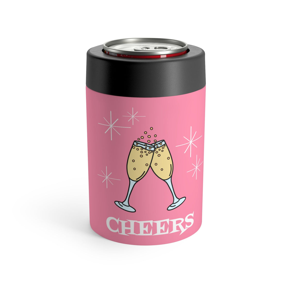 Cheers Champagne Atomic Mid Century Retro Style Print Lined Stainless Steel Can Holder