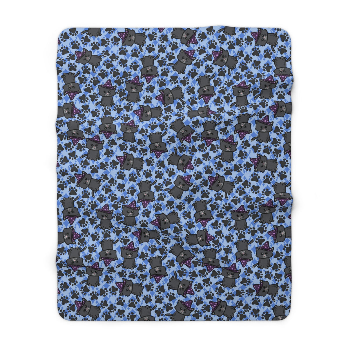 Witchy Kitties Blue Halloween Sherpa Fleece Blanket