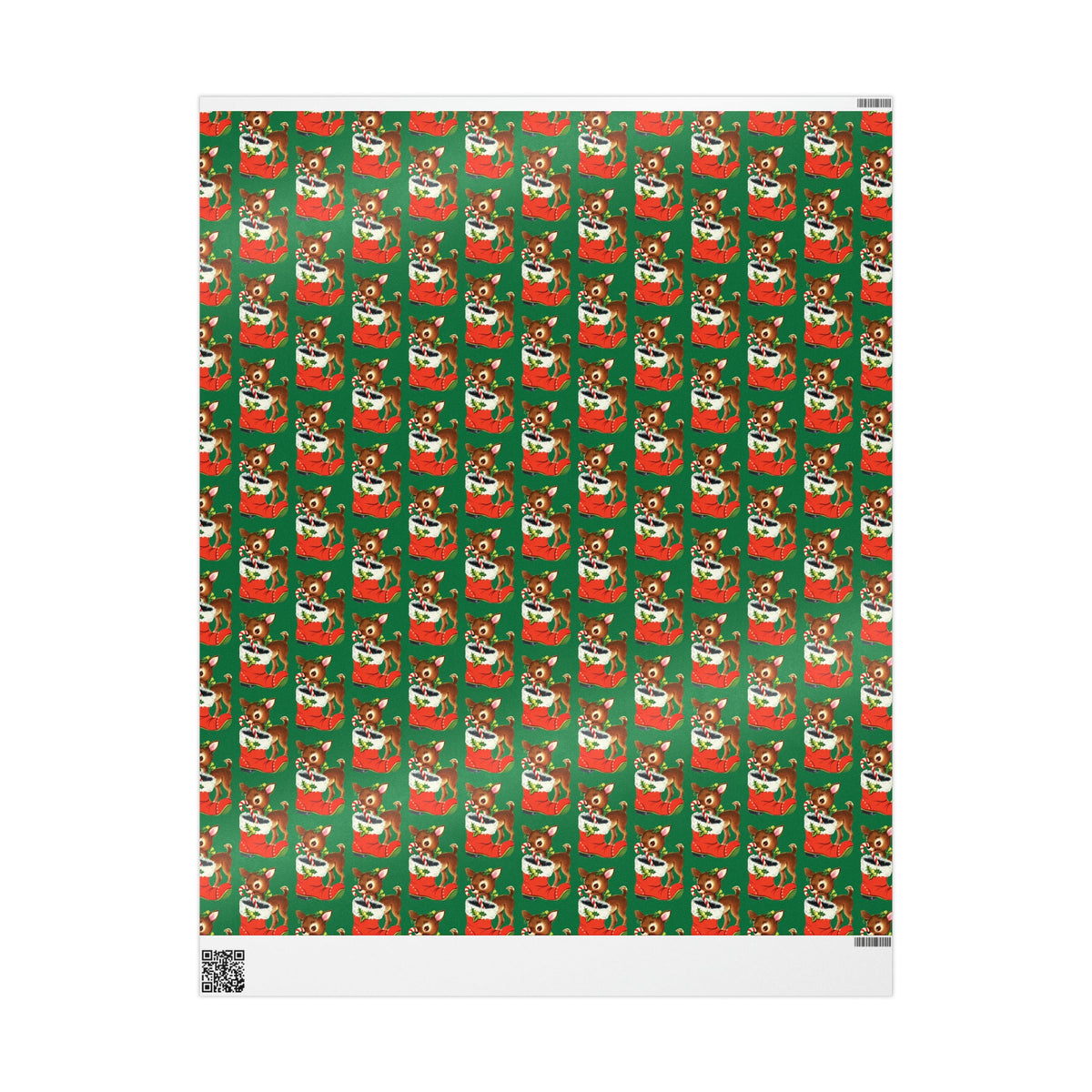 Reindeer With Stocking Mid Century Retro Christmas Print Holiday Gift Wrap Paper - Glossy Or Matte