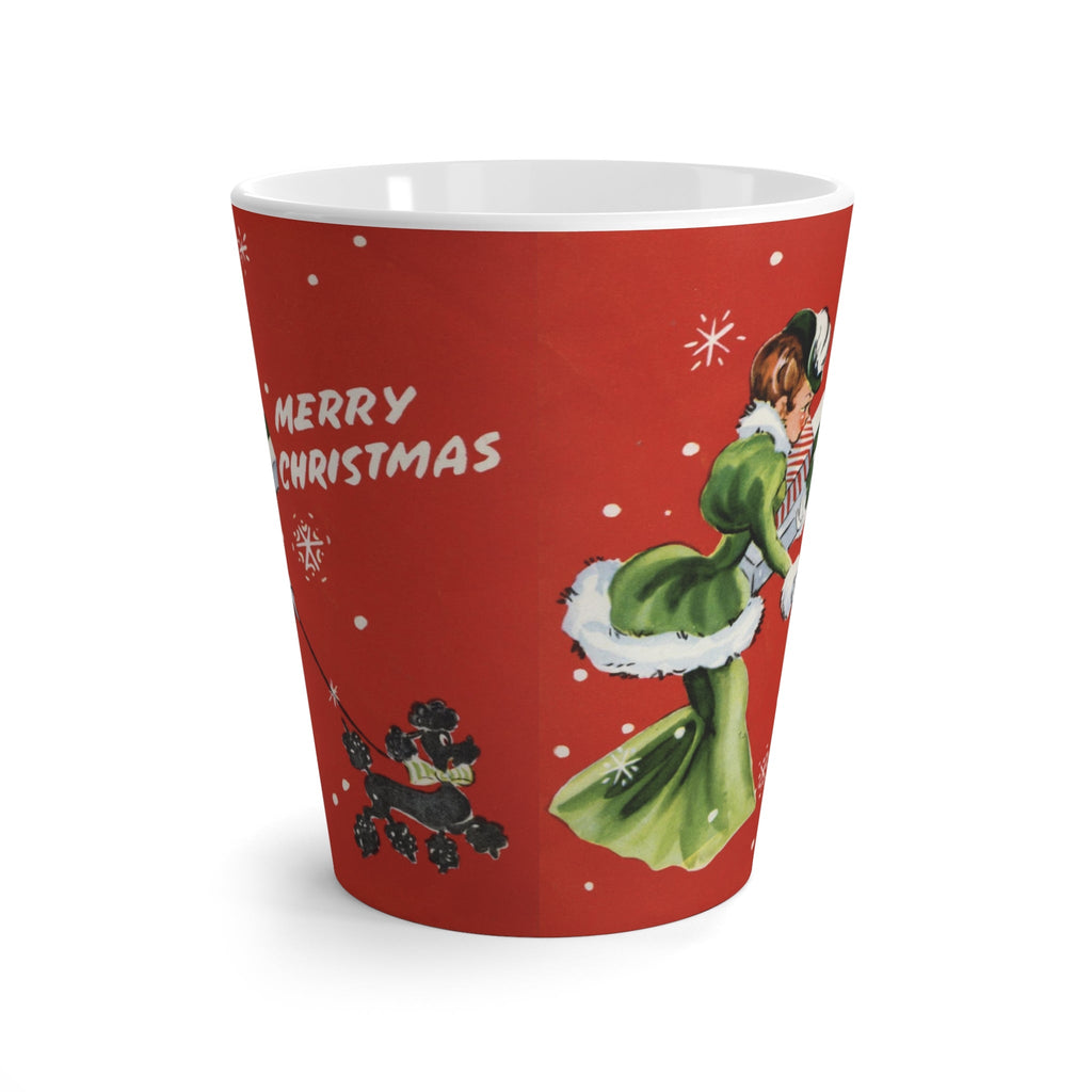 Merry Christmas Lady With Poodle Retro Christmas Print Latte Coffee Mug