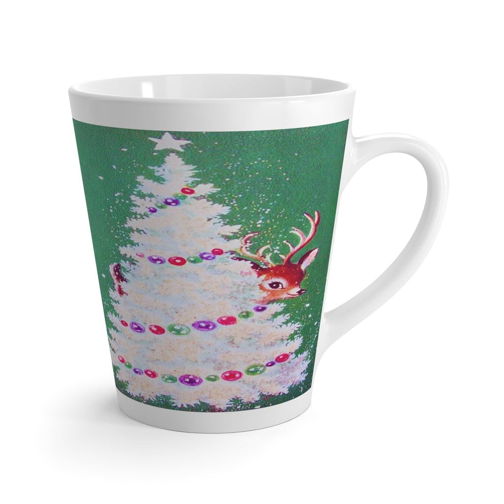Reindeer Christmas Tree 50s Mid Century Retro Christmas Print Latte Coffee Mug