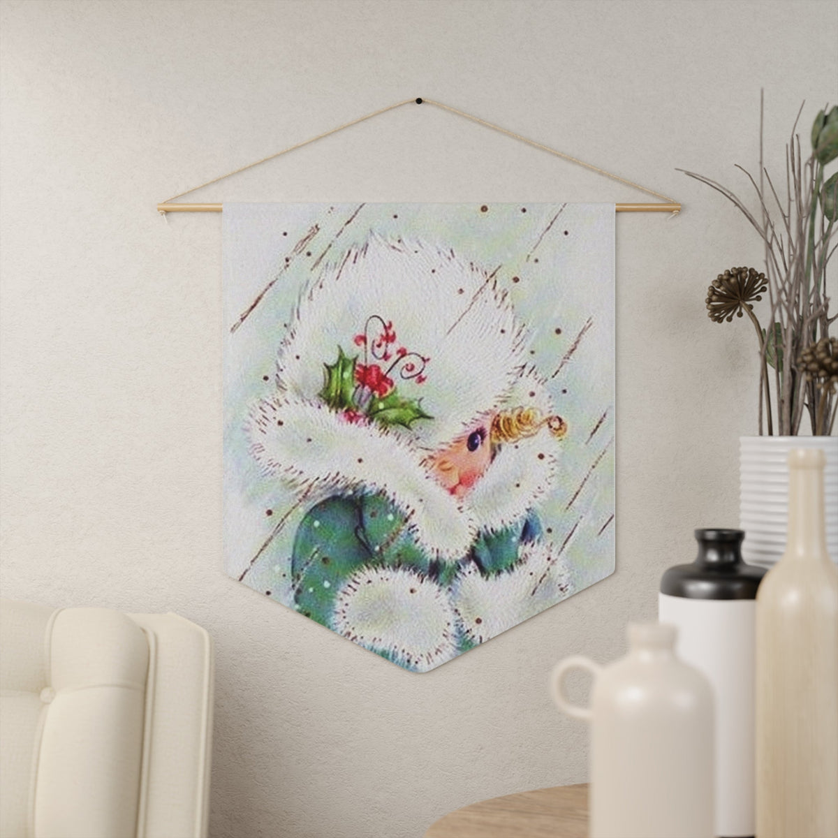 Christmas Lady In Snow Retro Christmas Print Wall Hanging Banner Flag
