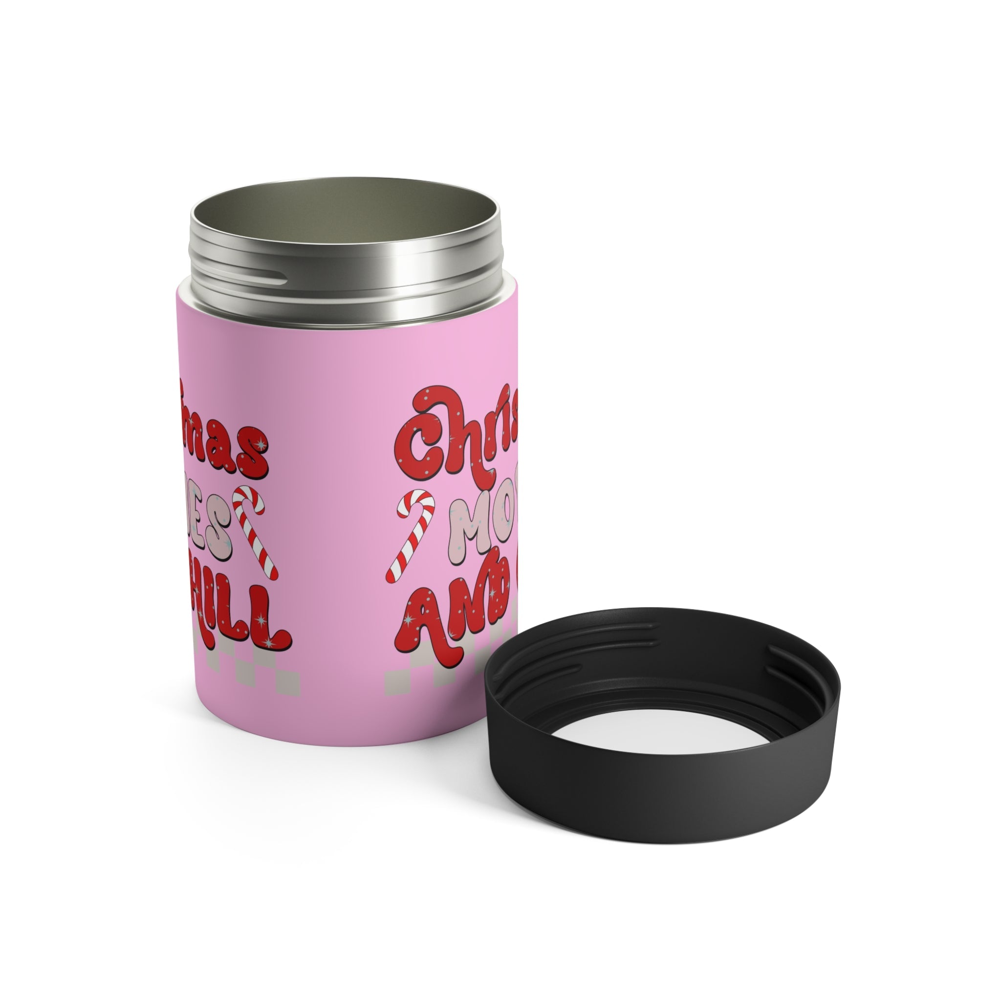Christmas Movies And Chill Pink Christmas Print Stainless Steel Can Holder