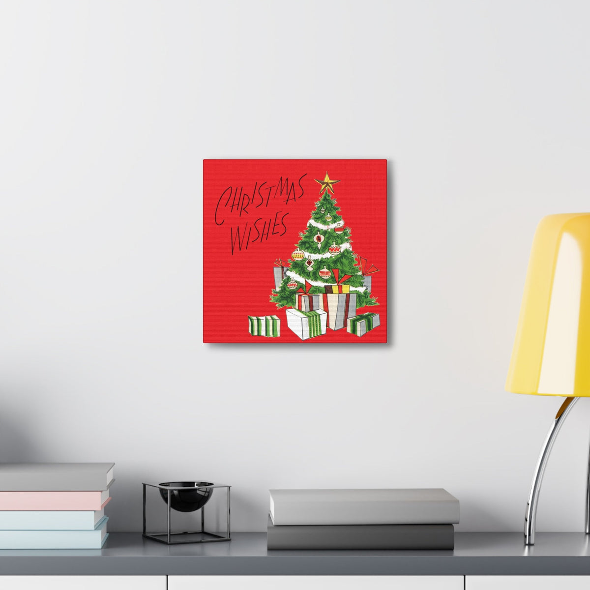 Christmas Wishes Christmas Tree Mid Century Retro Christmas Print Canvas Gallery Wrap