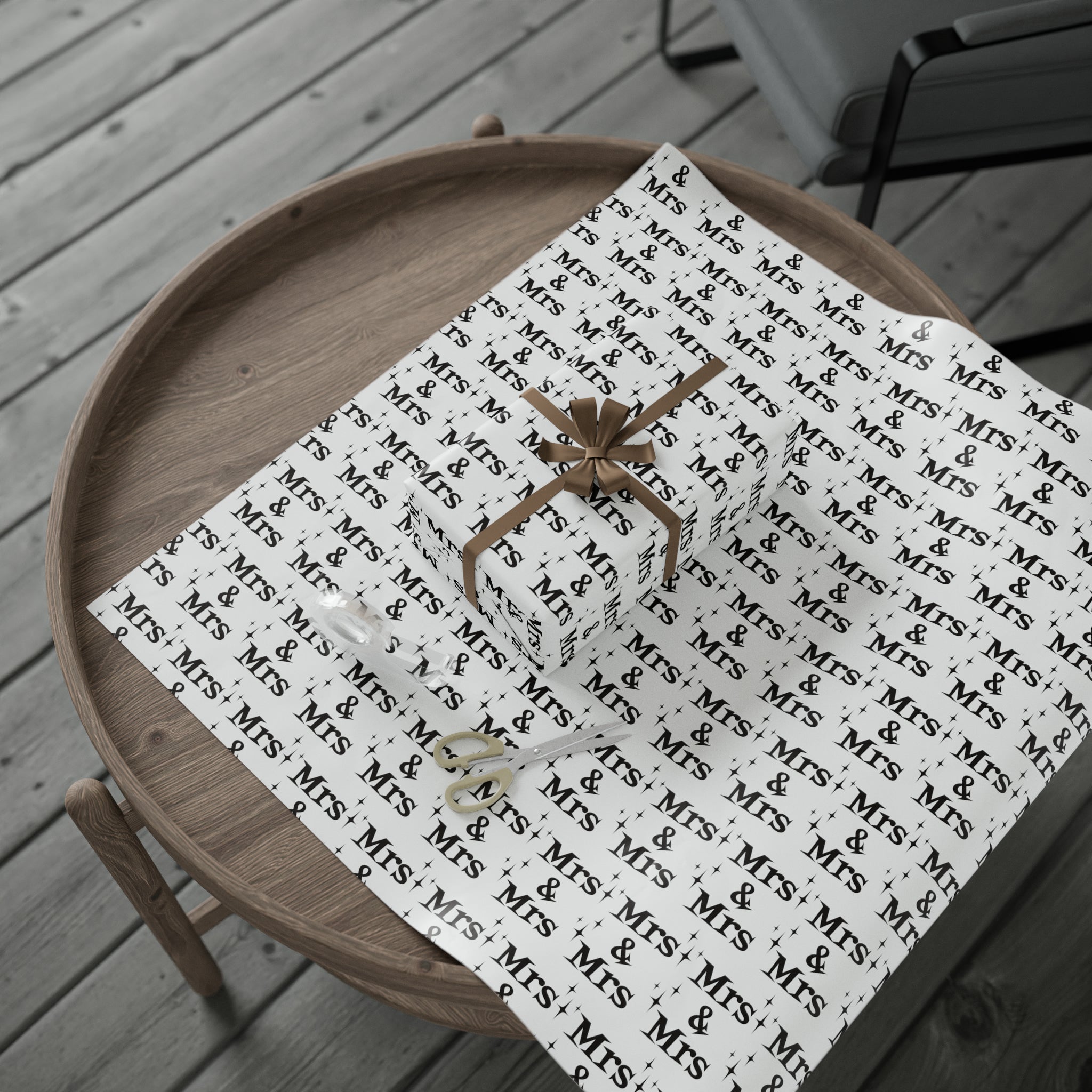Mrs. And Mrs. Atomic Mid Century Retro Style Wedding Holiday Gift Wrap Paper - Glossy Or Matte