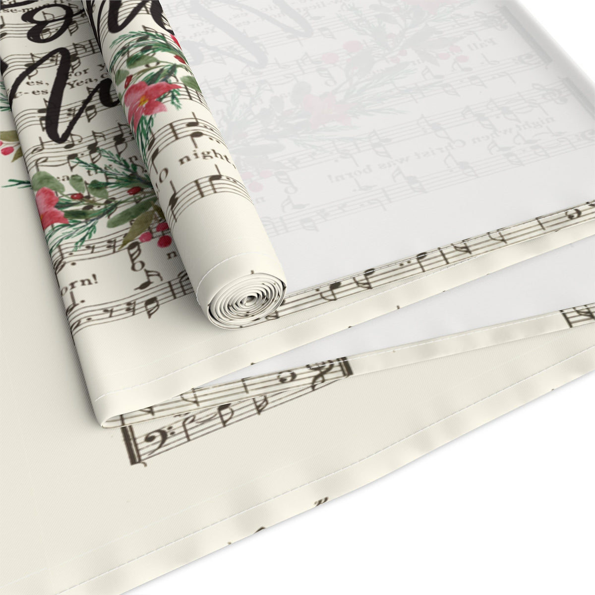 O Holy Night Wreath Retro Sheet Music Christmas Cotton Poly Table Runner