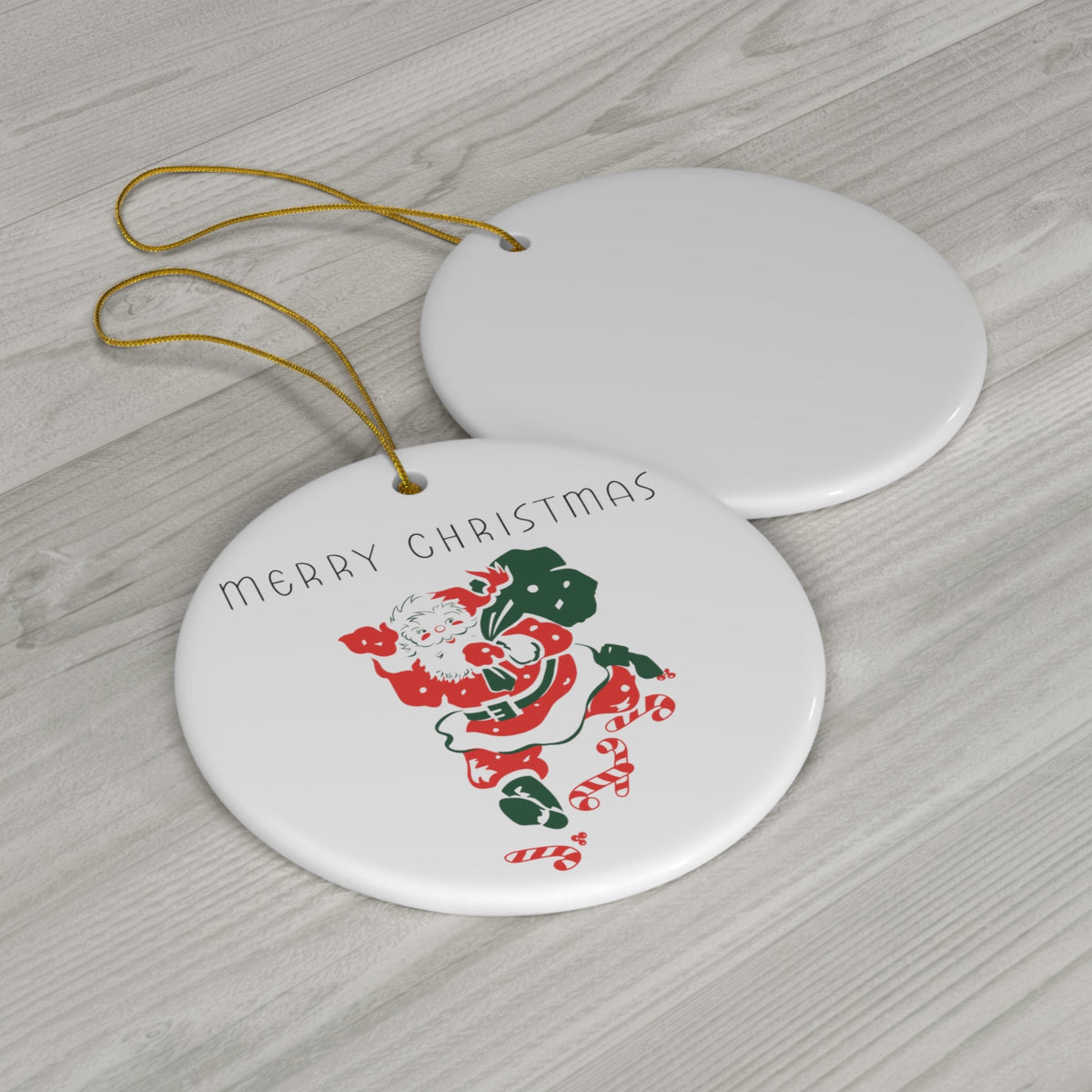 Merry Christmas Santa Mid Century Retro Christmas Print Ceramic Ornaments