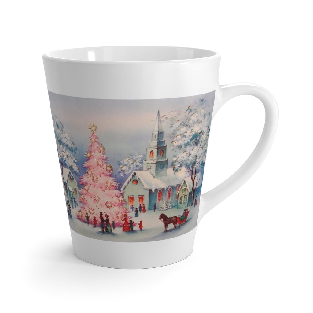 Christmas Village Pink Christmas Tree Retro Christmas Print Latte Coffee Mug
