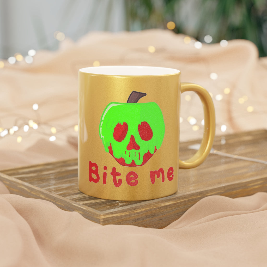 Bite Me Snow White Evil Queen Poison Apple Halloween Gold Metallic Mug