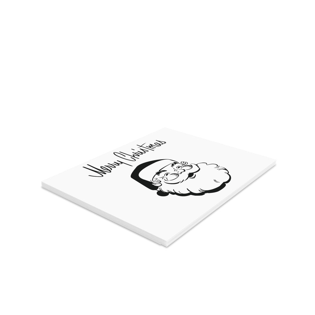 Merry Christmas Santa Mid Century Retro Christmas Style Black And White Matte Greeting Cards (8, 16, and 24 pcs)