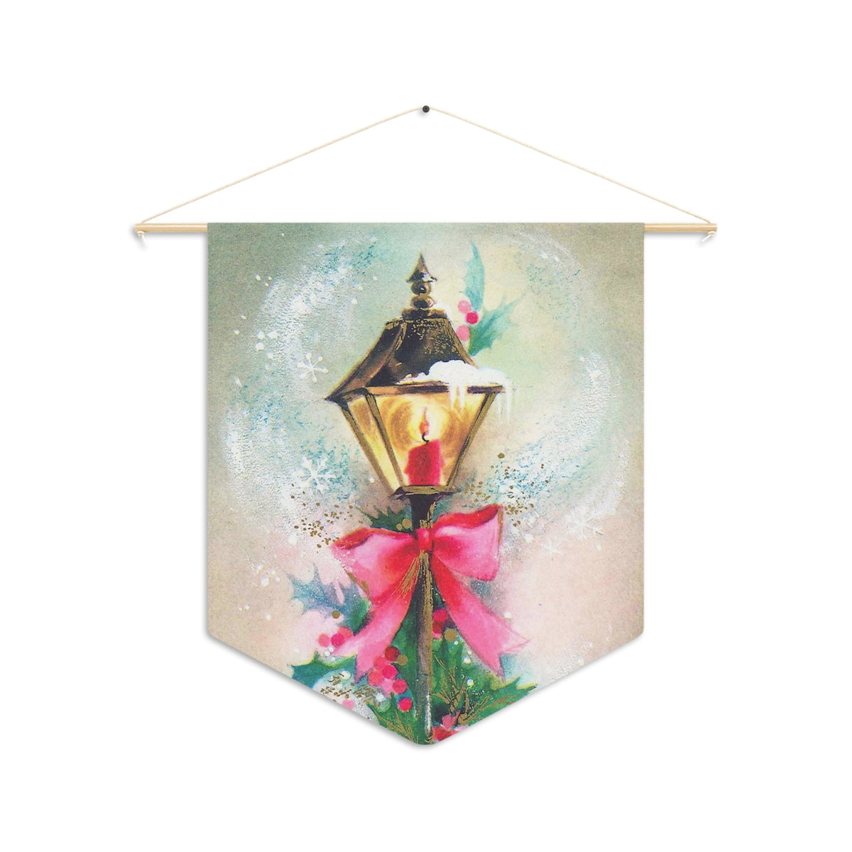 Christmas Winter Lampost With Pink Bow Retro Christmas Print Wall Hanging Banner Flag