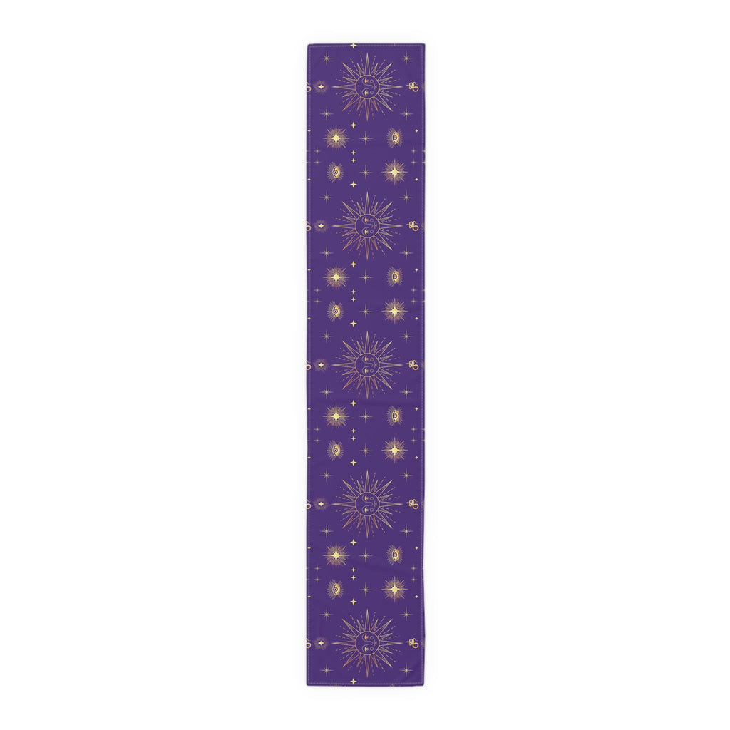 Celestial Gold Sun Stars Tarot Purple Cotton Poly Table Runner