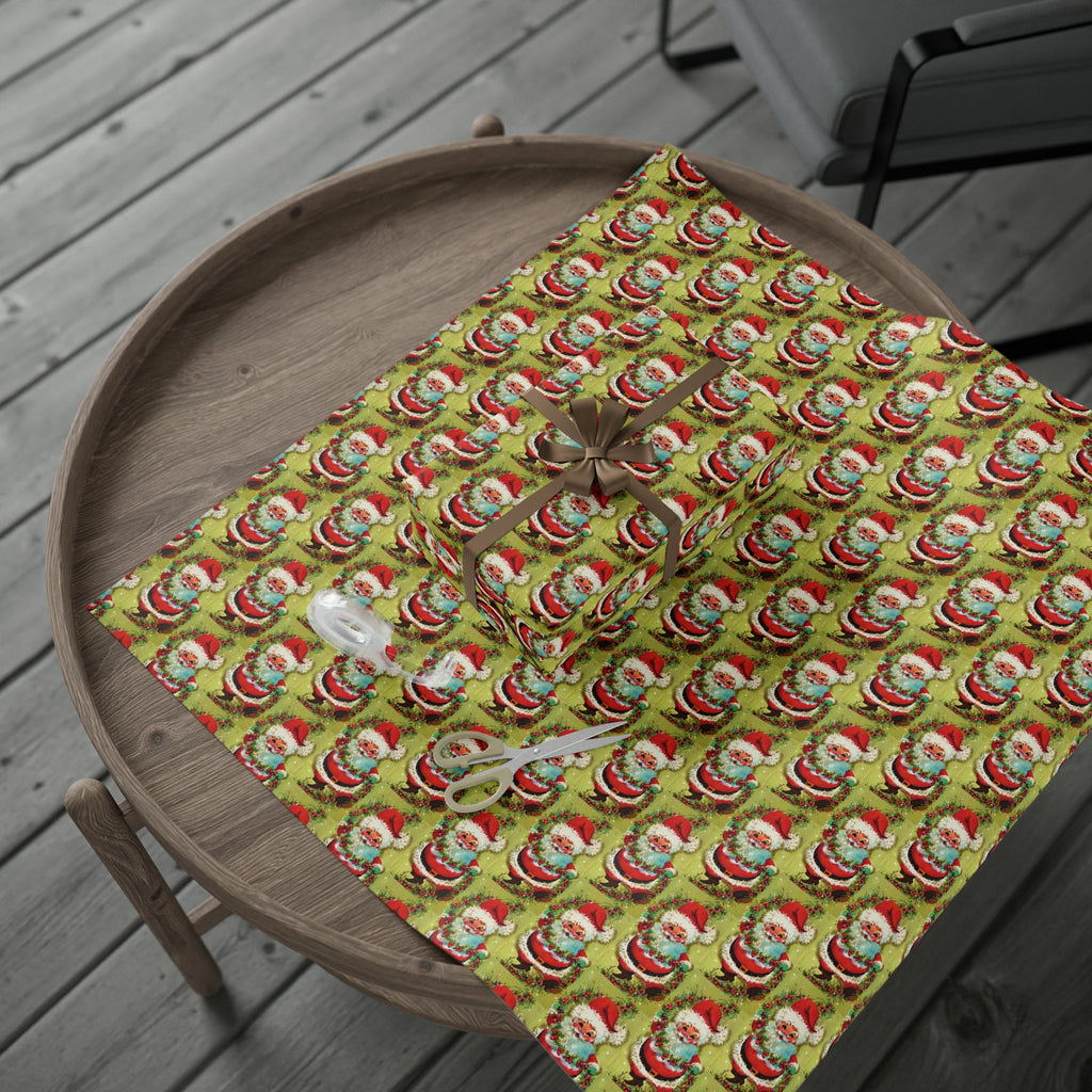 Cute Dancing Santa With Garland Mod Mid Century Retro Christmas Print Holiday Gift Wrap Paper - Glossy Or Matte