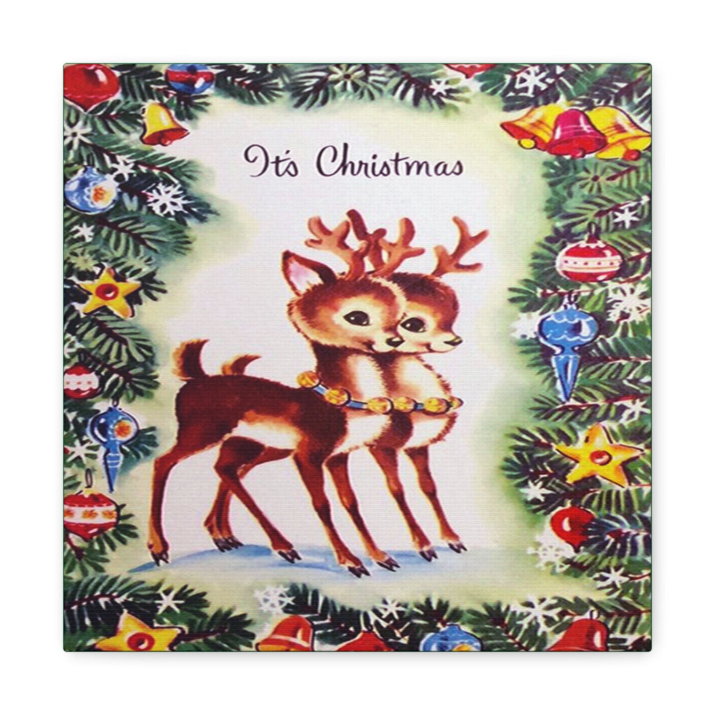 It's Christmas Cute Reindeer 50s Mid Century Retro Christmas Print Canvas Gallery Wrap