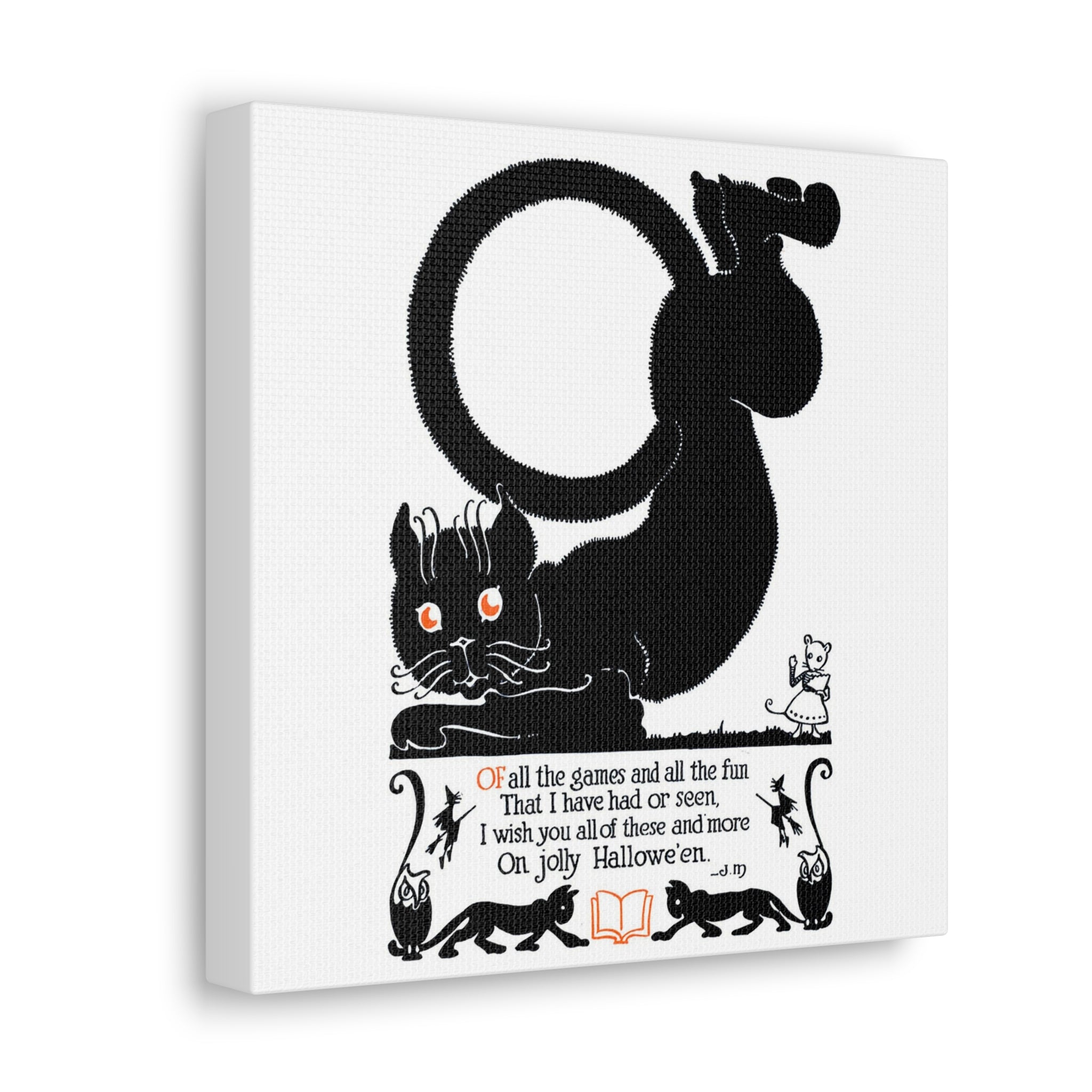 Black Cat Vintage Poem Retro Halloween Print Canvas Gallery Wraps