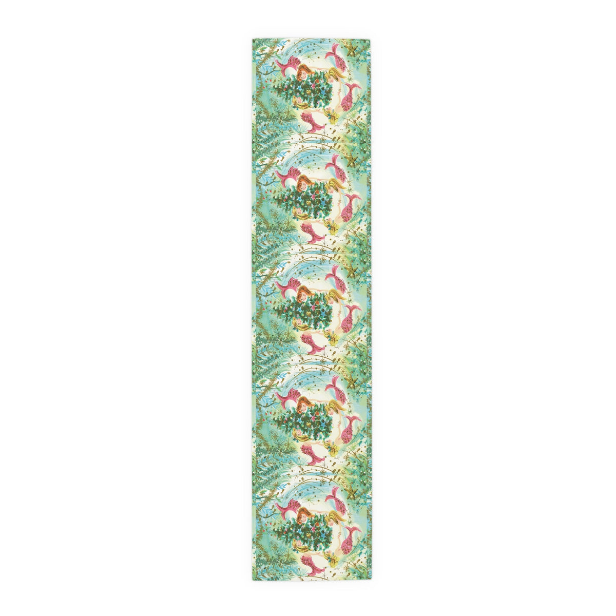 Mermaids Under The Sea Around The Christmas Tree Retro Polyester Table Runner