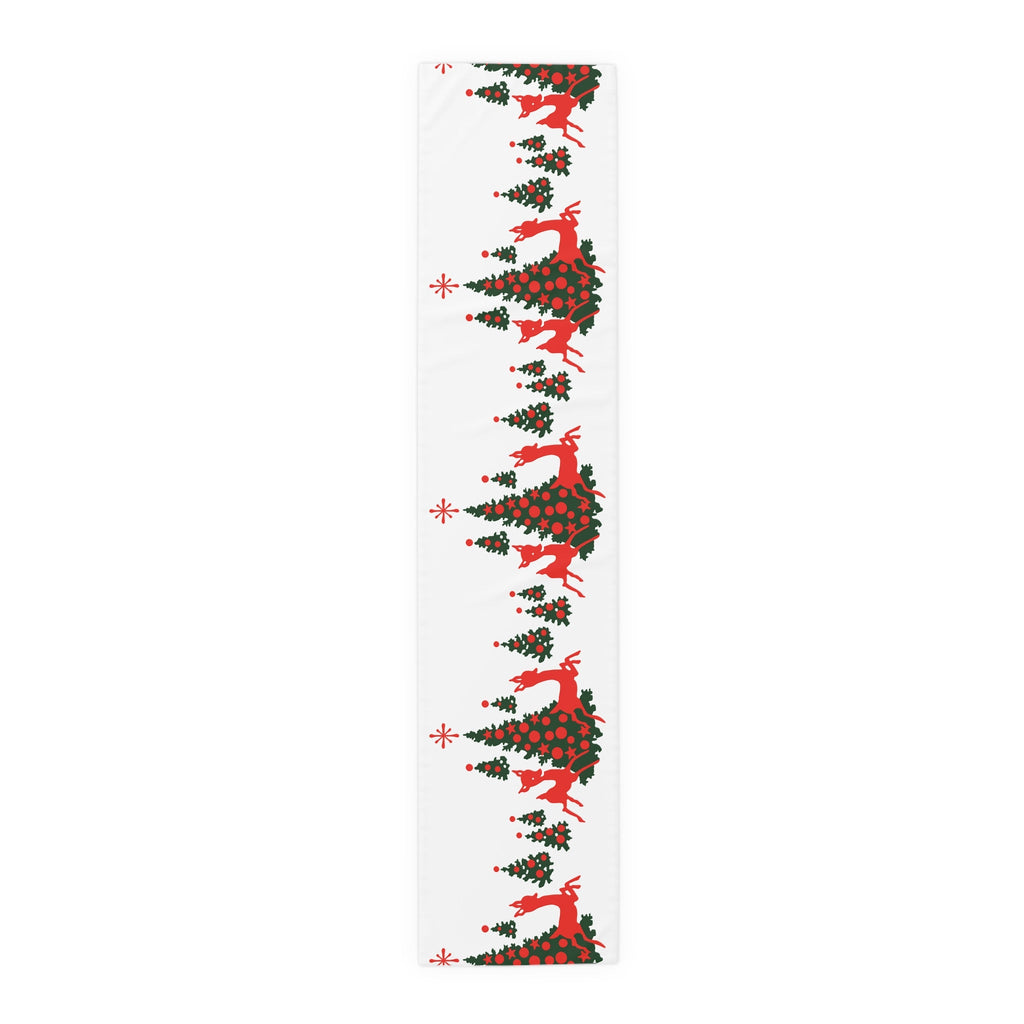 Red Reindeer Christmas Trees Midcentury Retro Polyester Table Runner