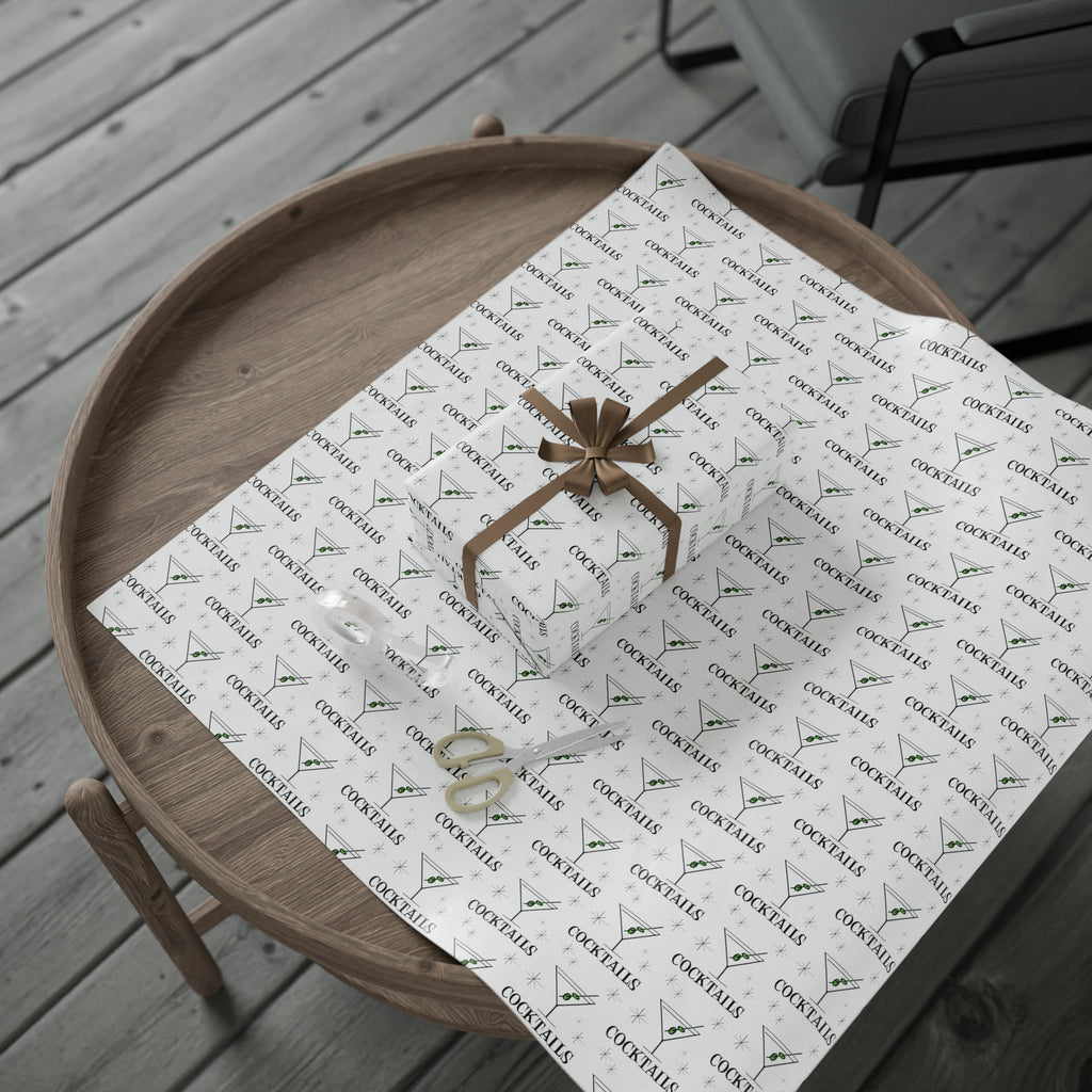 Martini Cocktails Stars Atomic Mid Century Retro Print Holiday Gift Wrap Paper - Glossy Or Matte