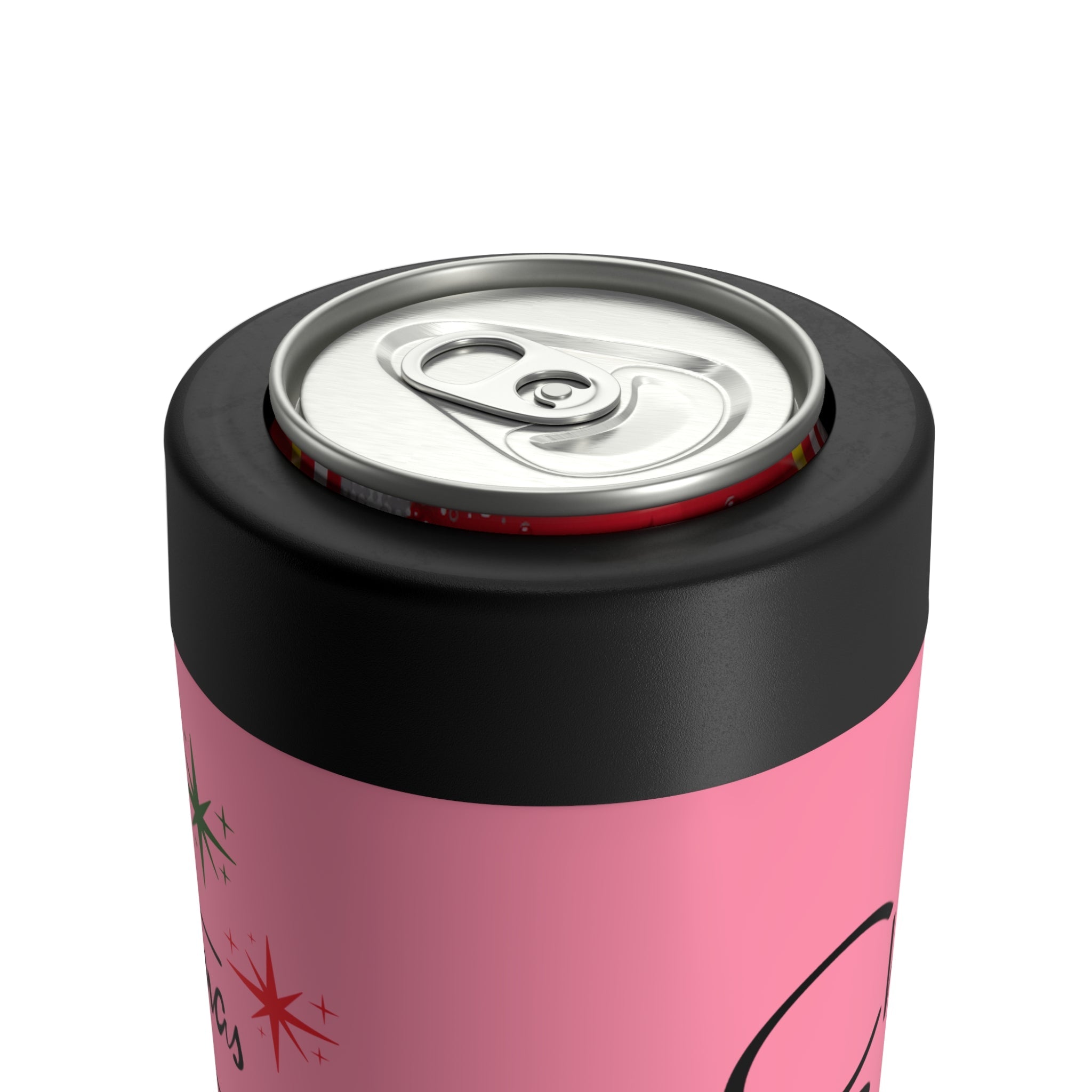 Christmas Greetings Starburst Pink Mid Century Retro Christmas Print Stainless Steel Can Holder
