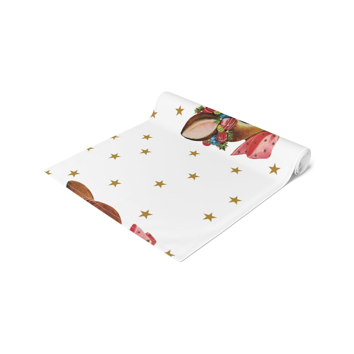 Reindeer Gold Stars Mid Century Retro Christmas Print Home Decor Cotton Poly Table Runner