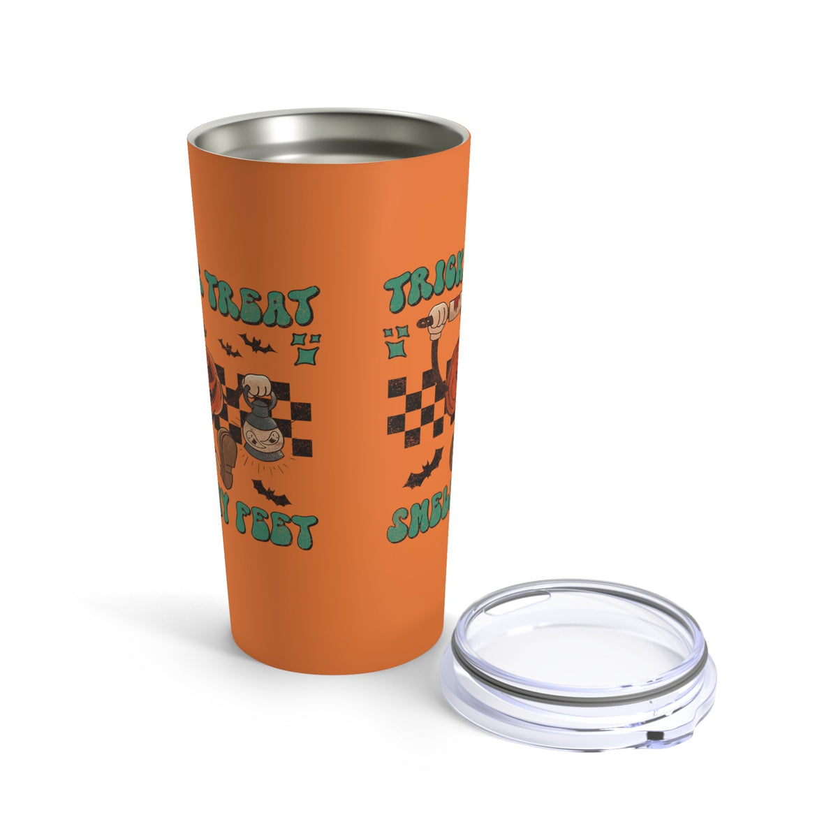 Trick Or Treat Smell My Feet Jack O Lantern Distressed Halloween Print Orange Stainless Steel Tumbler 20oz
