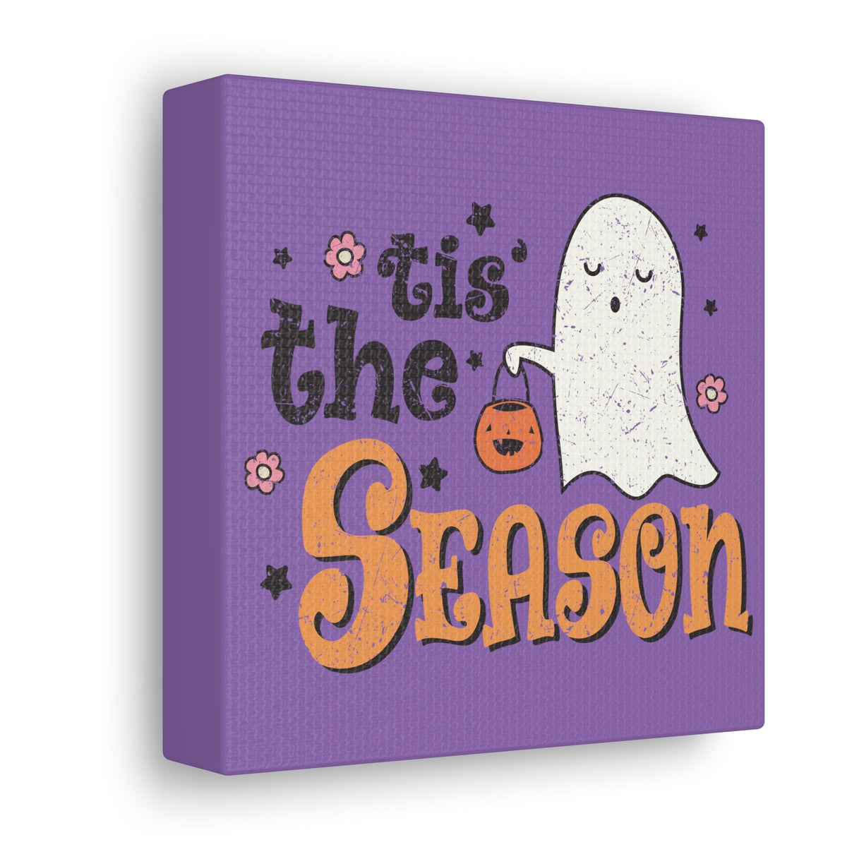Tis The Season Trick Or Treat Ghost Distressed Halloween Print Canvas Gallery Wrap