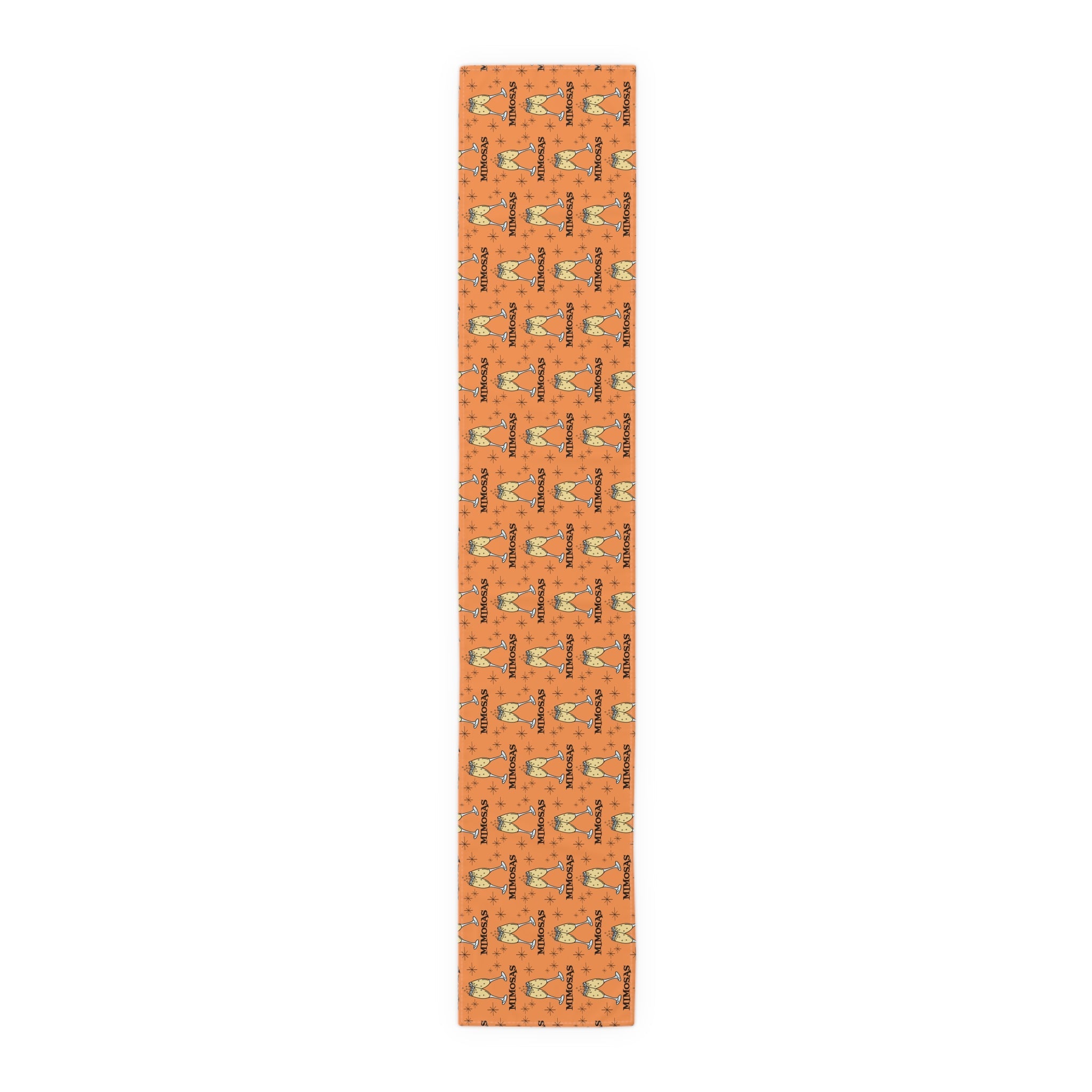 Mimosas Champagne Brunch Atomic Mid Century Orange Retro Style Decor Cotton Poly Table Runner